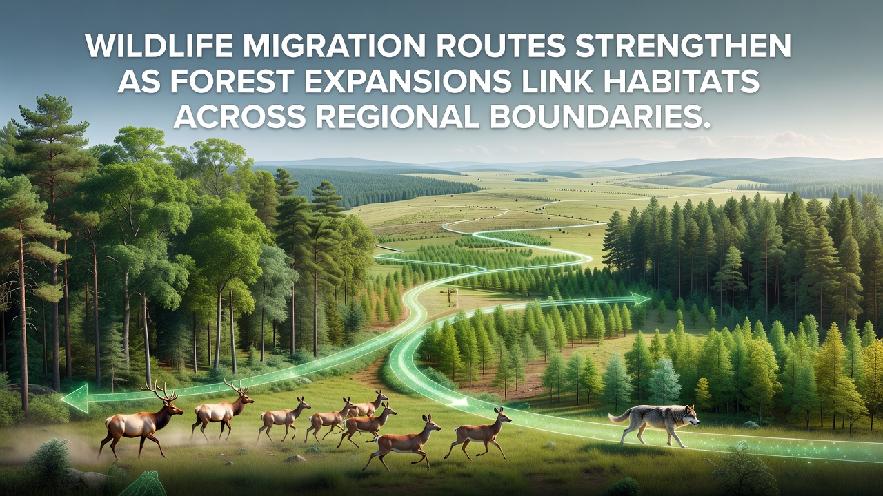 Wildlife camera trap image showing deer moving through a newly linked forest corridor